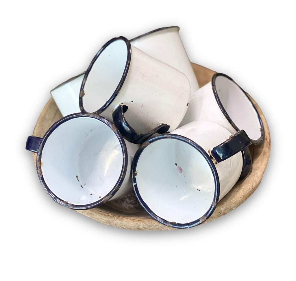 Vintage White Tin Mugs - 1978