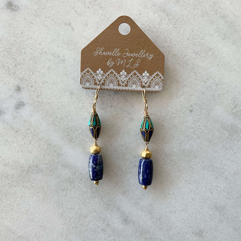 Lapis Lazuli Bead Long Earrings