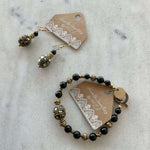 Obsidian Mother Of Pearl Bead Earrings