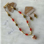 Carnelian, Peridot and 22kt gold plated Bead Necklace