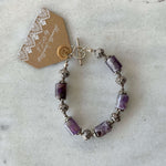 Natural Amethyst Cylinder beads with Metal Bracelets