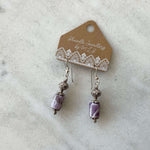 Natural Amethyst Cylinder beads with Metal Earrings