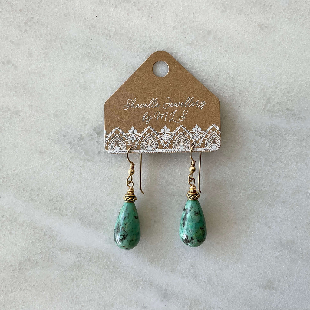 African Turquoise Drop Beads Earrings
