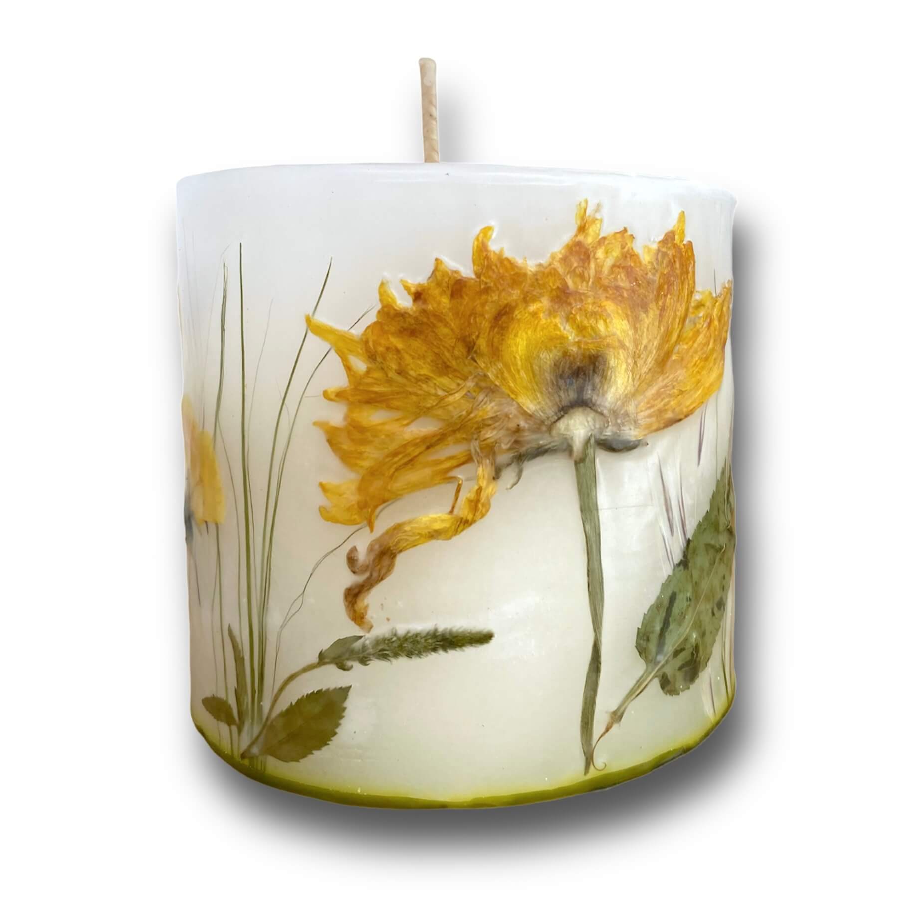 Yellow Poppies and Big flower , Handcrafted Pillar Candles by Grace