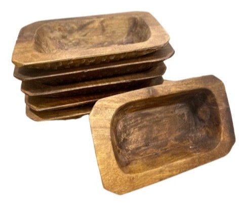 Vintage wood shallow bowl rectangular