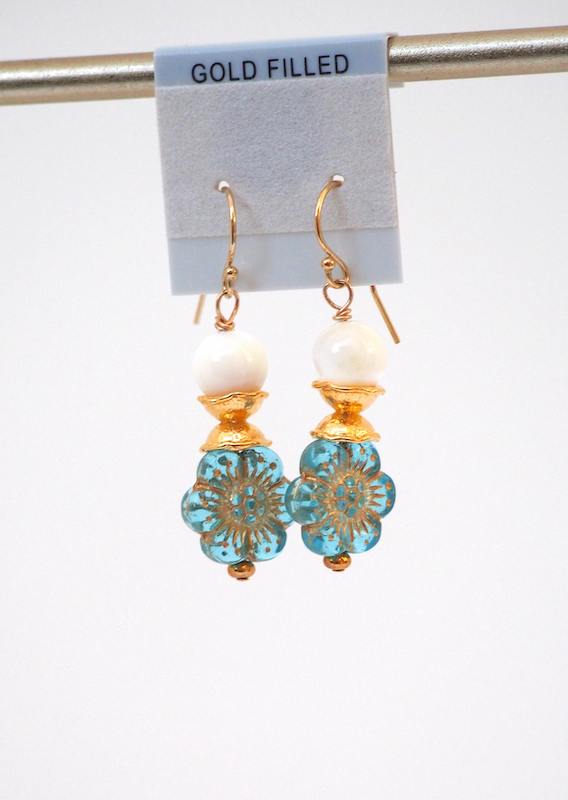 Czech Glass and Shell Beads Earrings